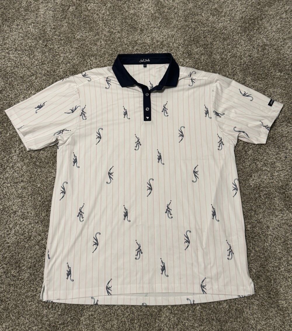Bad Birdie 'Monkey A Round' Golf Polo Golf Shirt Mens Sz XXL White/blue/pink